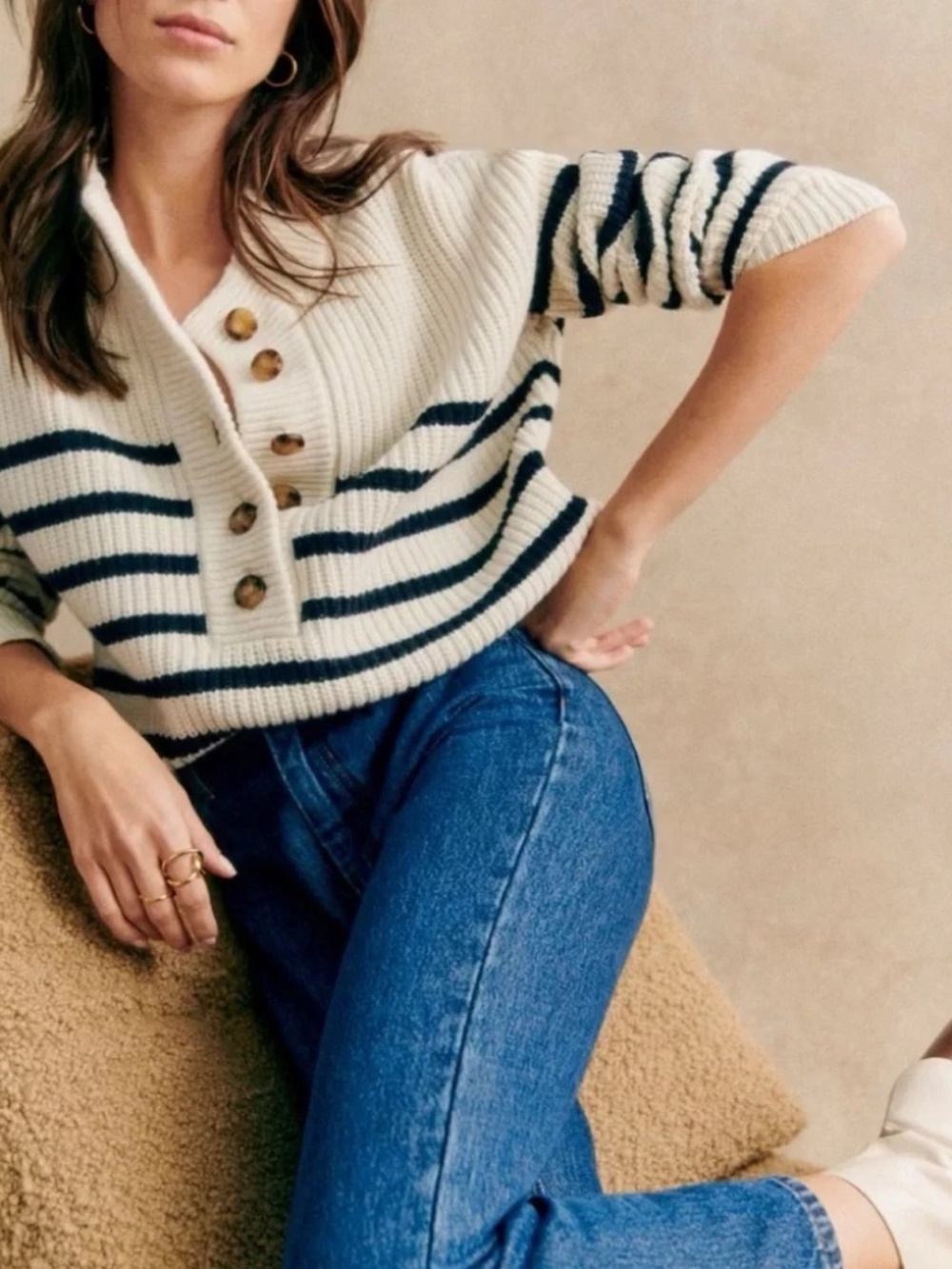 NWT Sezane Lucas Jumper in Ecru/Navy Size XS (Runs Large) - Picture 2 of 14
